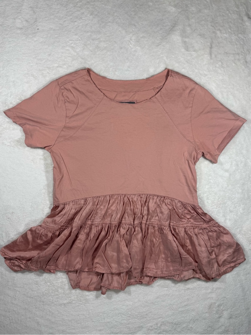 Anthropologie Iona Flounce Swing Mixed Media Top Dusty Rose M